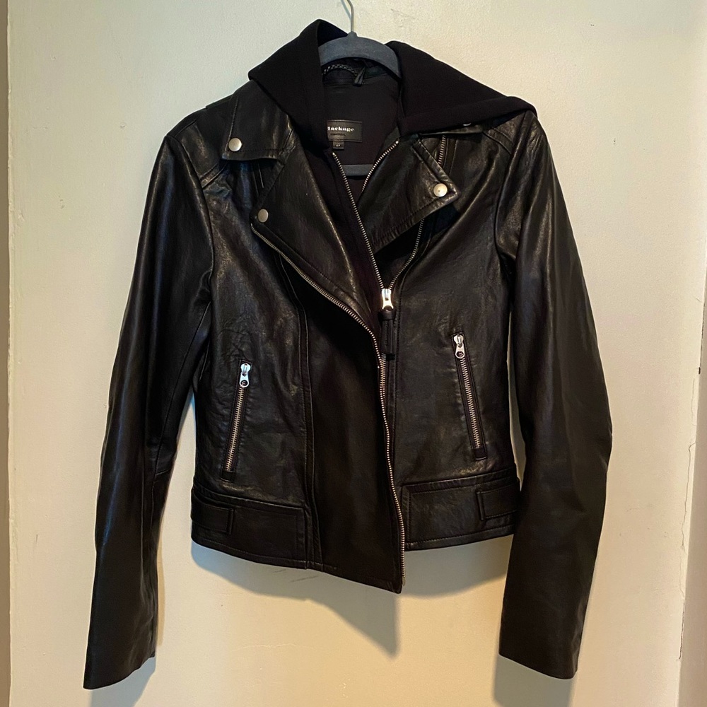 Mackage Leather Jacket with removable Hood - Black
